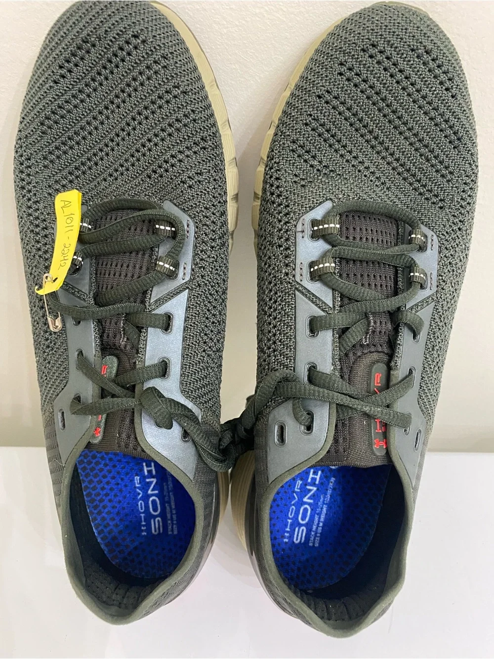 Under Armour Olive Knit HOVR Sonic Sneaker with Coral Trim